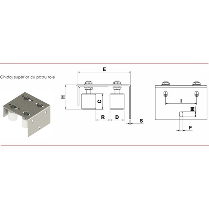 Ghidaj Superior Cu 4 Role Fi 30mm, Placa Lunga Reglabila pentru Porti ...