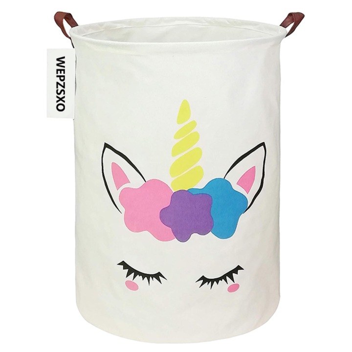 Cos de depozitare pliabil pentru jucarii, Poliester, Multicolor, 80l, Wepzsxo, Unicorn alb