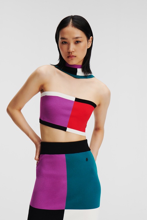 Karl Lagerfeld, Плетен къс топ с цветен блок, Многоцветен