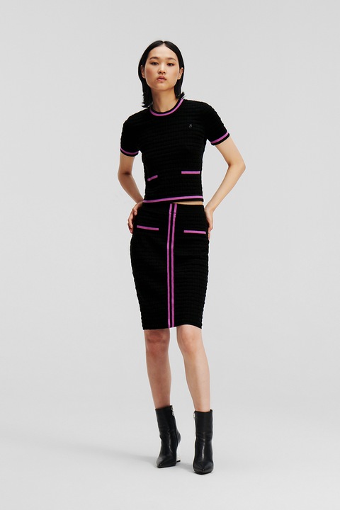 Karl Lagerfeld, Texturált kötött ceruzaszoknya, Rózsaszín/Fekete, XL