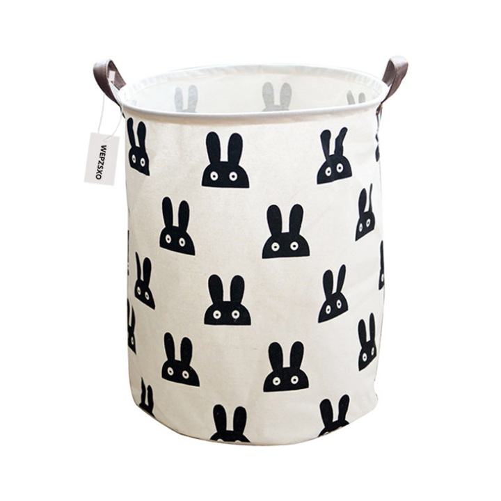 Сгъваем кош за съхранение на играчки, Полиестер, Бял/Черен, 80л, Wepzsxo, Заек