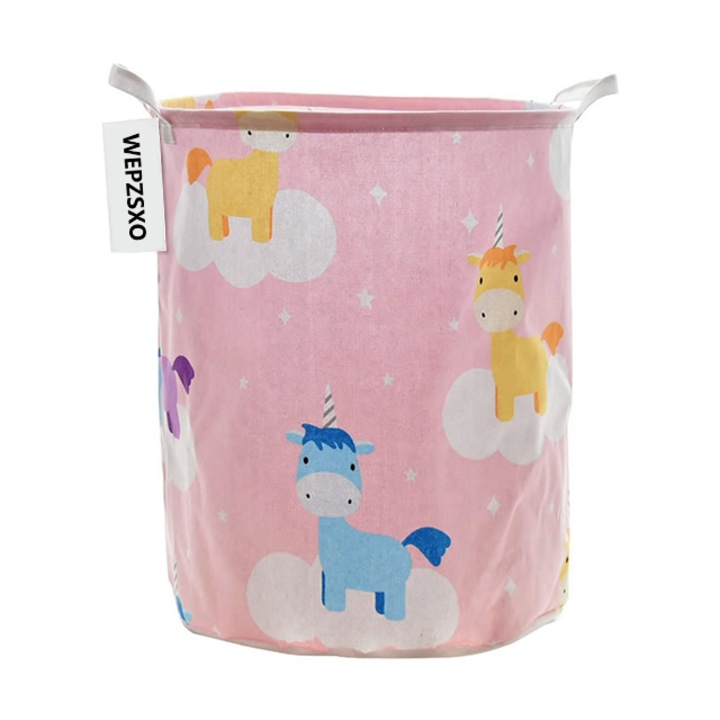 Cos de depozitare pliabil pentru jucarii, Poliester, Multicolor, 80l，Wepzsxo, Unicorn roz