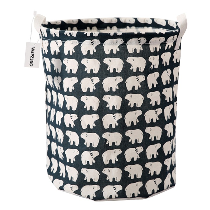 Сгъваем кош за играчки, Полиестер, Бял/Черен, 70л