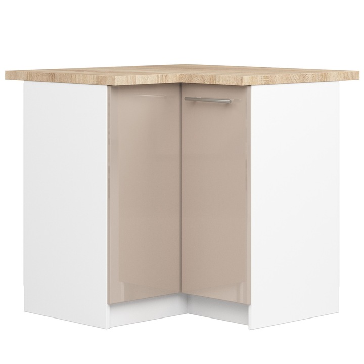 Dulap de bucatarie, Akord Furniture Factory, 90 x 85 x 46cm, Pal, Alb mat/Cappuccino