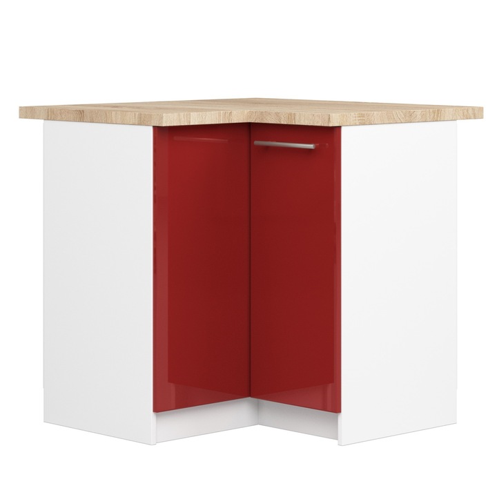 Dulap de bucatarie, Akord Furniture Factory, 90 x 85 x 46cm, Pal, Alb/Rosu lucios