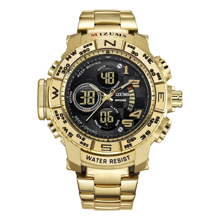 Спортен мъжки часовник, GOLDEN HOUR, Златист, 48мм