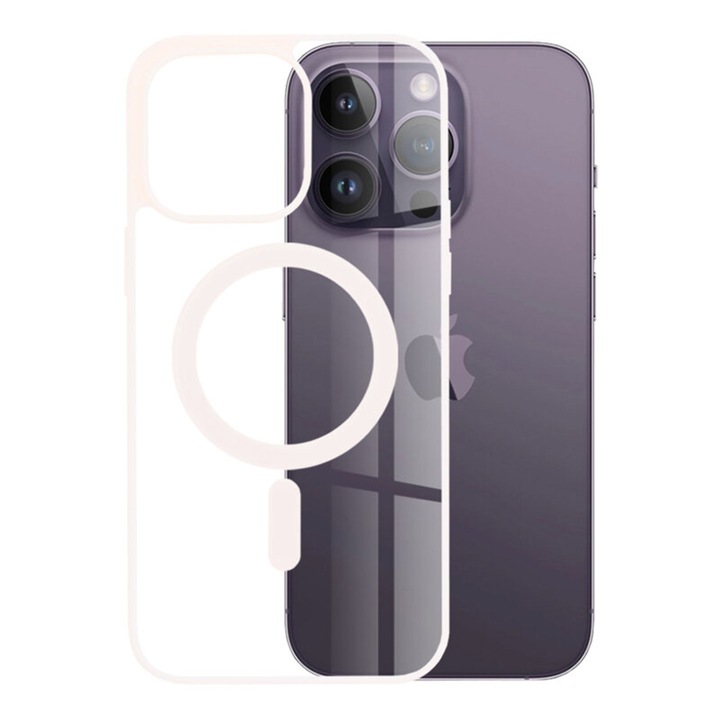 Színes MagSafe védőtok iPhone 14 Pro Max készülékhez, szilikon TPU, Ultra Safe kamera, Optim Solution, világos rózsaszín