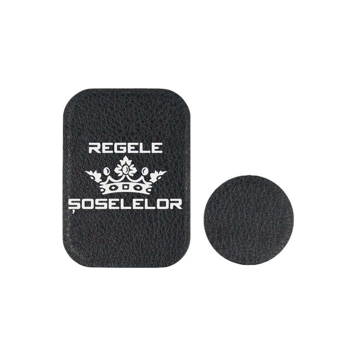 Set 2x Placuta Metalica Pentru Suport Auto Magnetic, Cu Adeziv, Suprafata piele sintetica, Regele Soseselor, P-PB23
