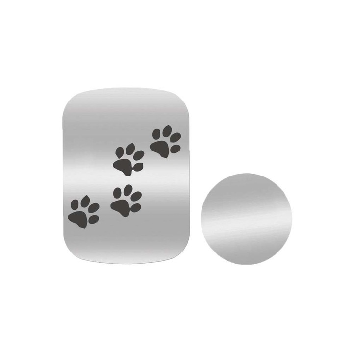 Set 2x Placuta Metalica Pentru Suport Auto Magnetic, Cu Adeziv, Urme De Labute Animal, P-S3