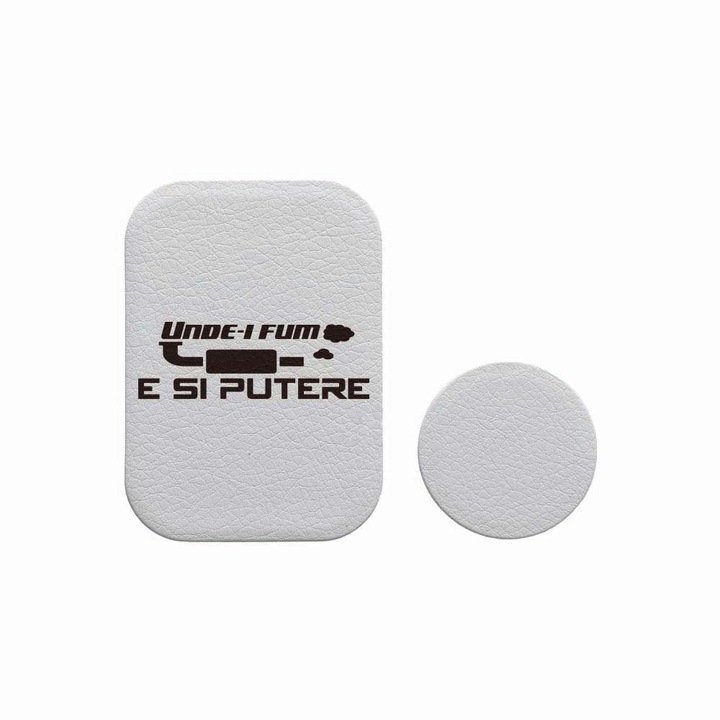 Set 2x Placuta Metalica Pentru Suport Auto Magnetic, Cu Adeziv, Suprafata piele sintetica, Unde-I fum, E Si Putere, P-PS25