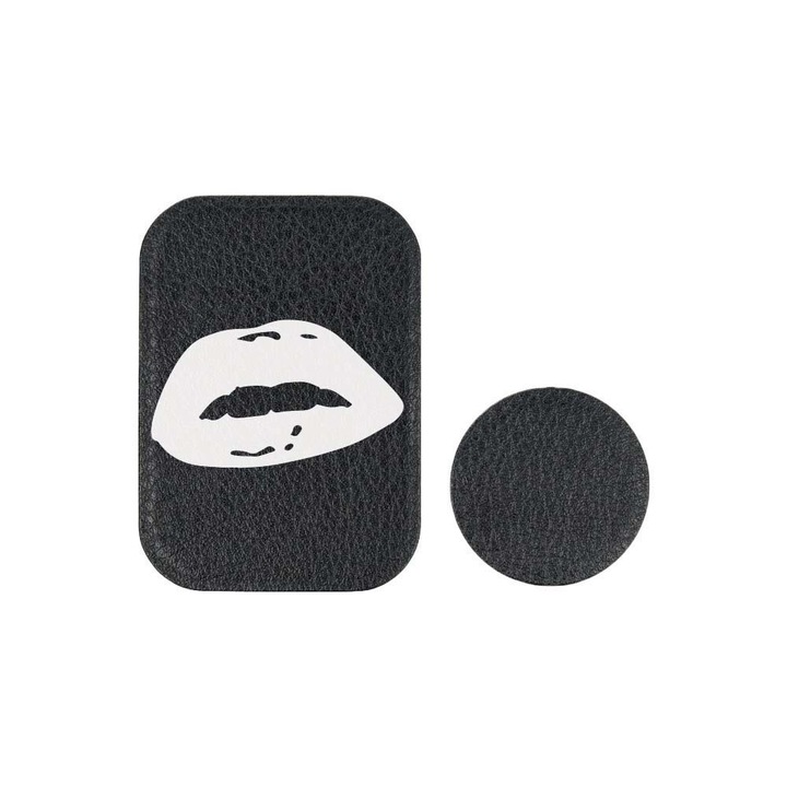 Set 2x Placuta Metalica Pentru Suport Auto Magnetic, Cu Adeziv, Suprafata piele sintetica, Kiss, P-PB31