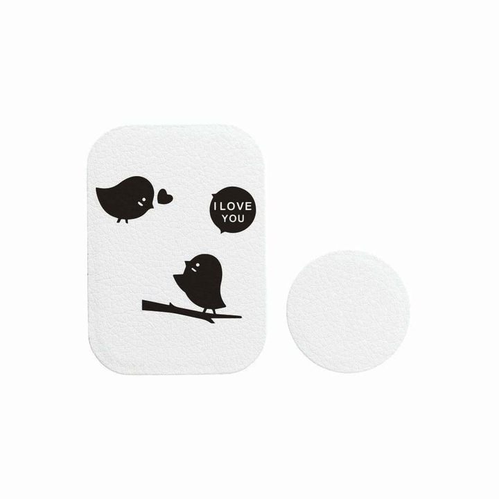 Set 2x Placuta Metalica Pentru Suport Auto Magnetic, Cu Adeziv, Suprafata piele sintetica, Birds, P-PW13