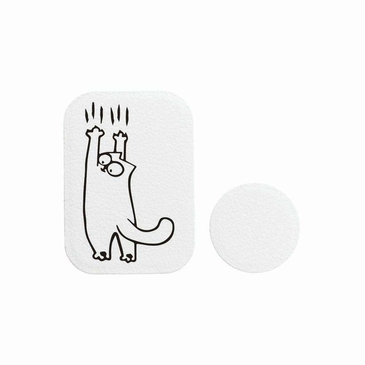 Set 2x Placuta Metalica Pentru Suport Auto Magnetic, Cu Adeziv, Suprafata piele sintetica, Pisica Simon, P-PW12