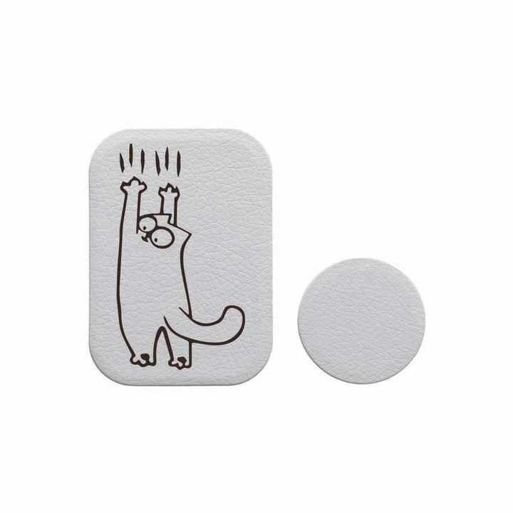 Set 2x Placuta Metalica Pentru Suport Auto Magnetic, Cu Adeziv, Suprafata piele sintetica, Pisica Simon, P-PS12