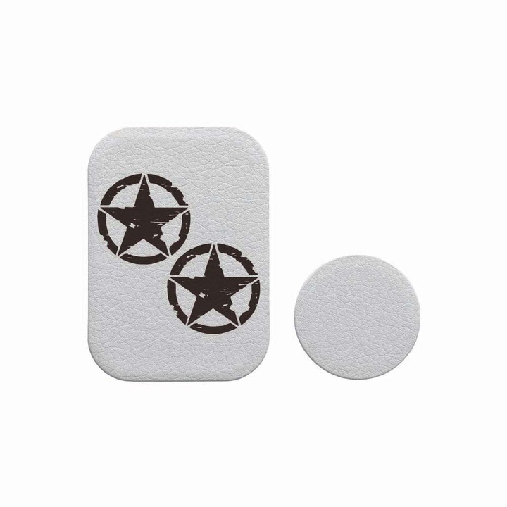 Set 2x Placuta Metalica Pentru Suport Auto Magnetic, Cu Adeziv, Suprafata piele sintetica, Offroad Stars, P-PS40