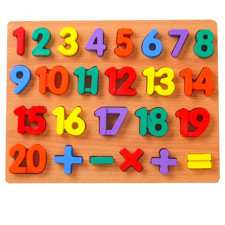 Вграден дървен пъзел с числа 1-20, 3D, 30 x 23 x 1 см
