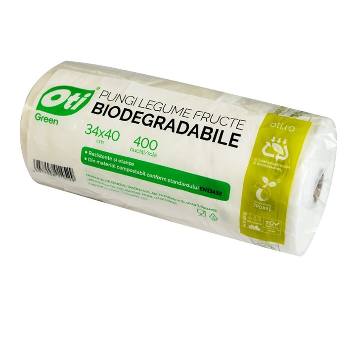 Pungi legume/fructe biodegradabile cf standard EN13432, 34x40 cm, 400 buc./rola