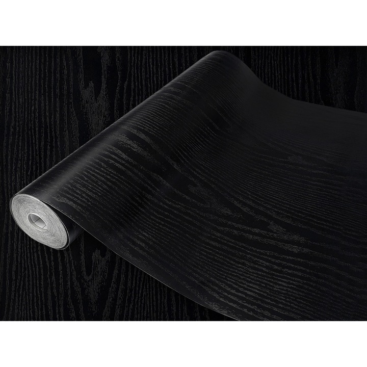 Tapet auto-adeziva pentru usa, taiate la dimensiune, 90 x 25 cm, DecoMeister®, Model Lemn Negru Mat, U031-090-0025