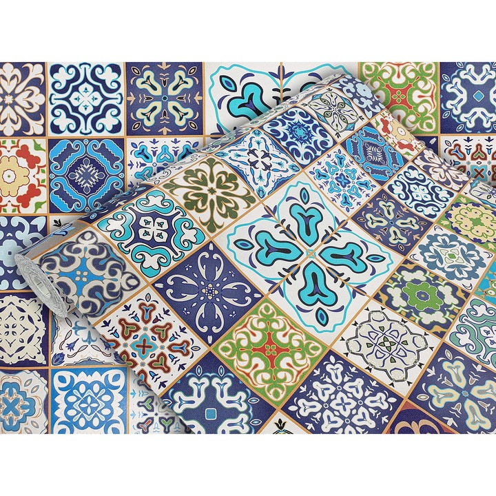 Folie autoadeziva mobila de bucatarie, taiate la dimensiune, 45 x 25 cm, DecoMeister®, Model Mozaic Oriental, Y067-045-0025