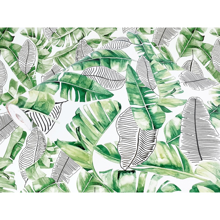 Folie autocolanta rezistent la apa, taiate la dimensiune, 45 x 25 cm, DecoMeister®, Model Frunze Exotice, E143-045-0025