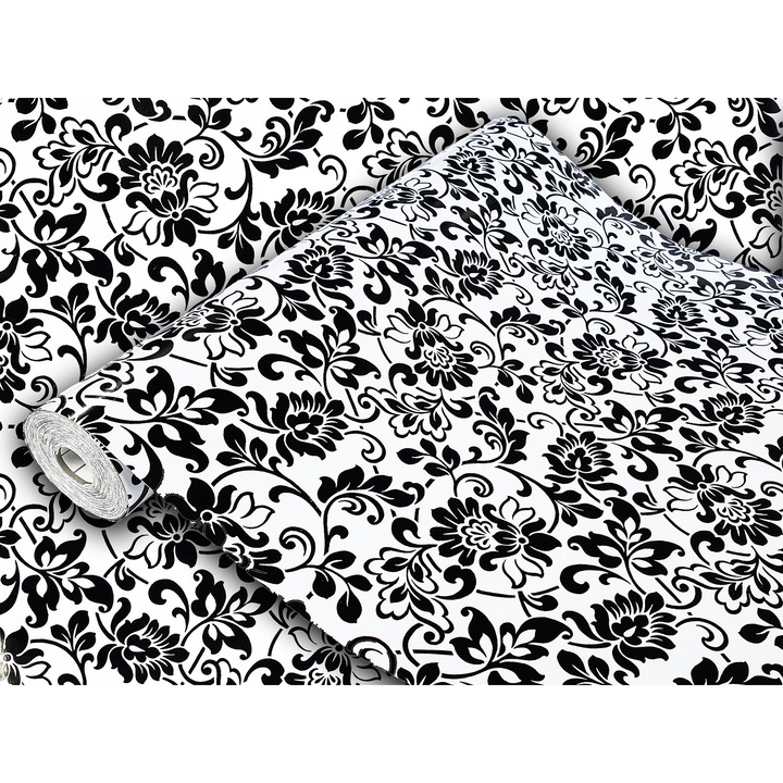 Autocolant pentru dulap de haine sub forma de sticker, taiate la dimensiune, 45 x 25 cm, DecoMeister®, Model Ornament Alb Si Negru, W021-045-0025