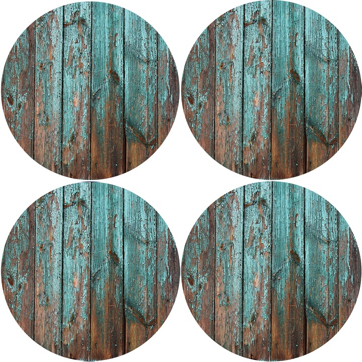 Set suport farfurie pentru masa, Bertoni, 4 bucati, Cu imprimeu, Havana, 33 cm, rotund, Verde/Maro