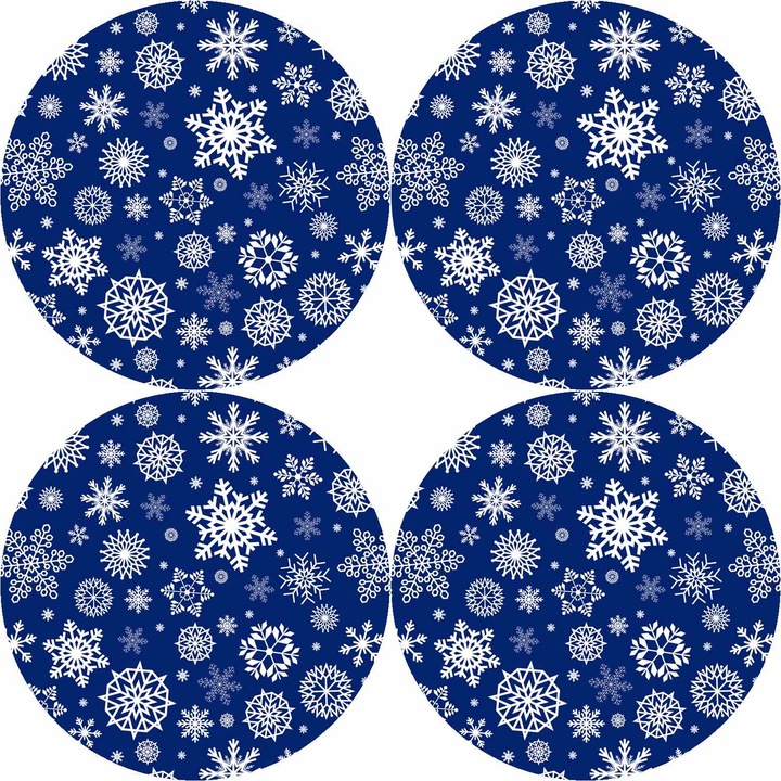 Set 4 naproane de masa 4D Bertoni, Snow, 33 cm, Albastru/Alb