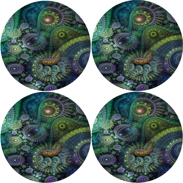 Set suport farfurie pentru masa, Bertoni, 4 bucati, Cu imprimeu, Nirvana, 33 cm, rotund, Albastu/Verde