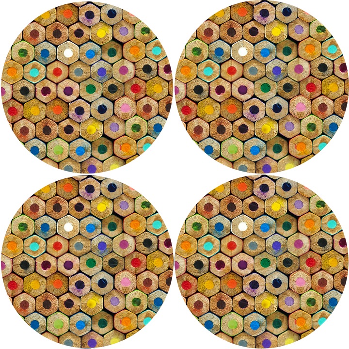 Set suport farfurie pentru masa, Bertoni, 4 bucati, Cu imprimeu, Crayones, 33 cm, rotund, Multicolor