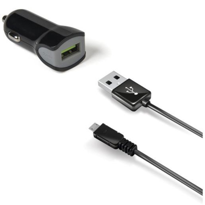 Incarcator auto Celly MicroUSB incarcare rapida, 1USB 2,4A, Negru