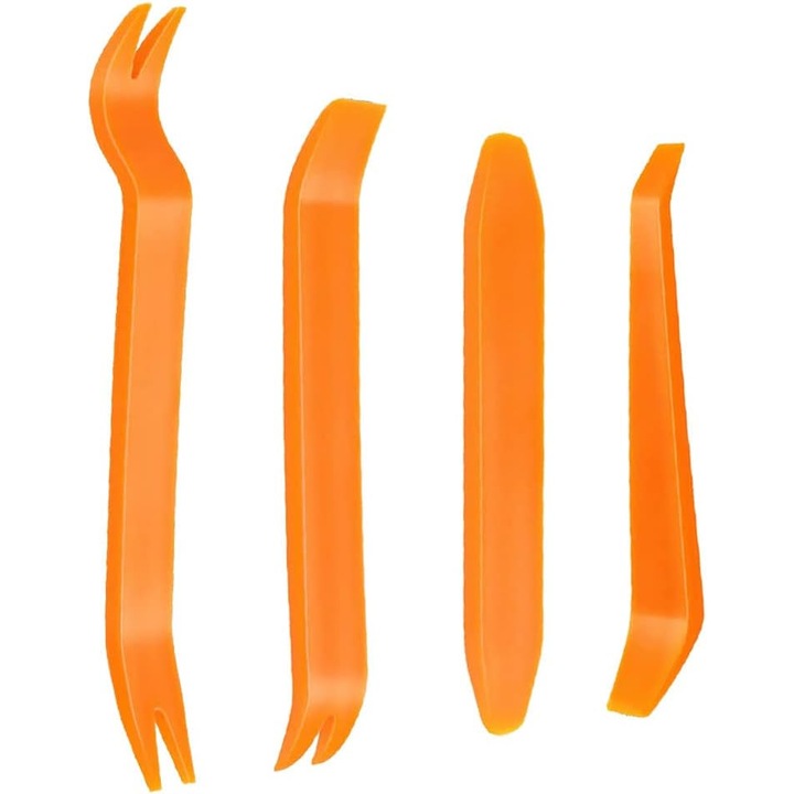 Set 4 ustensile pentru indepartarea pieselor auto interioare, Plastic, Porocaliu