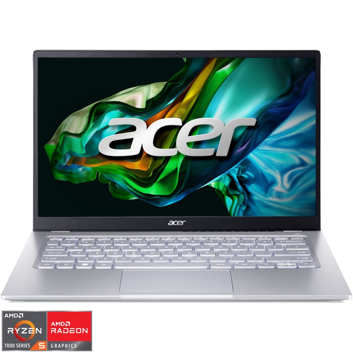 Лаптоп Utrabook Acer Swift Go SFG14-41-R3HW, AMD Ryzen™ 5 7530U до 4,50 GHz, 14", Full HD, IPS, 16GB, 512GB SSD, AMD Radeon™ Graphics, No OS, Pure Silver