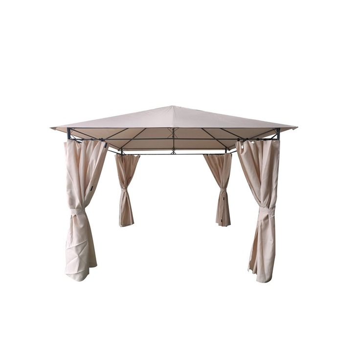 Pavilion Gradina Terasa Curte, Rezistent UV, Forma Patrata, 300 x 300 x 270cm, Bej, Pereti Laterali