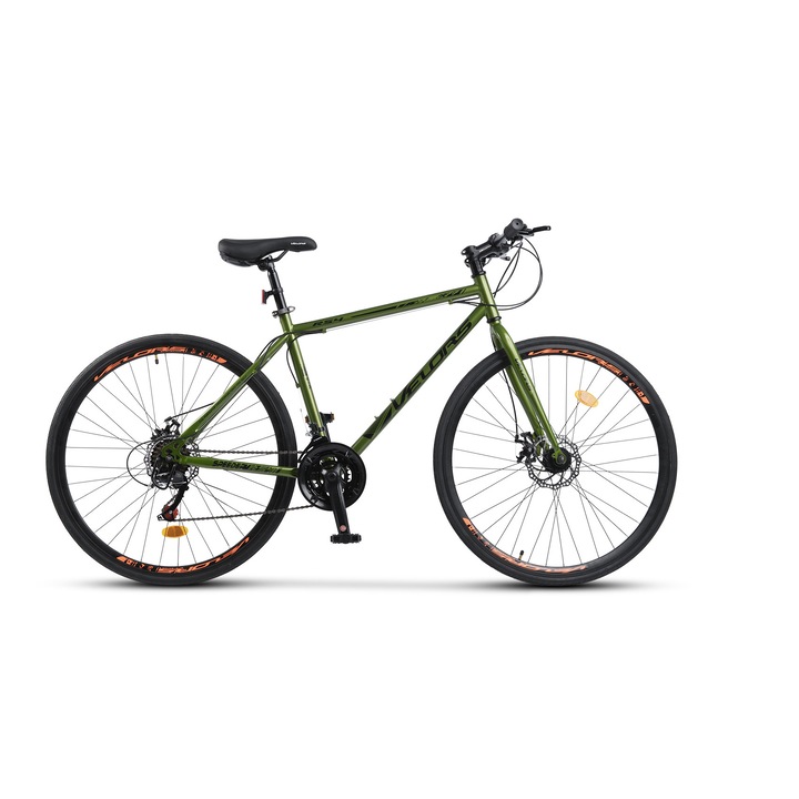 Bicicleta MTB de sosea Velors Rush JSX27305A, roata 27.5 inch, cauciuc profil drum, frana disc fata/spate, 21 viteze, verde cu negru