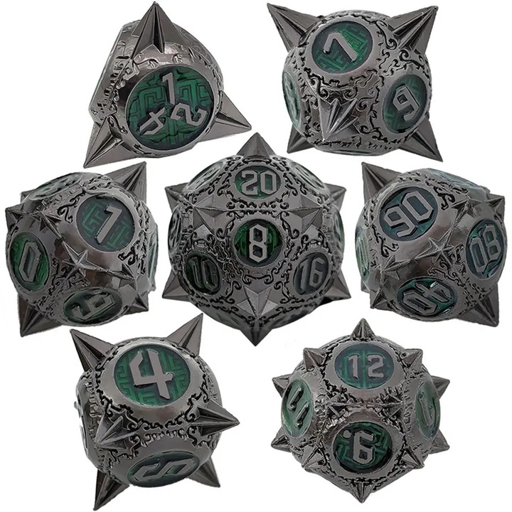 Set 7 zaruri, Poison Mace RPG Dice, Metal, Argintiu