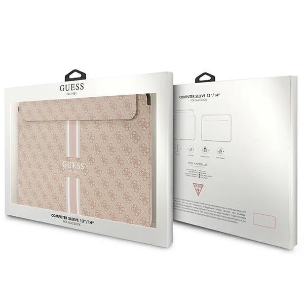 Husa Guess 4G Printed Stripes compatibila cu laptop 14 inch Pink