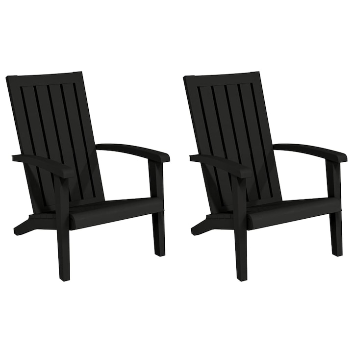 Set scaune Adirondack de gradina vidaXL, 2 buc., negru, polipropilena, 63 x 85 x 93 cm, 14.05 Kg