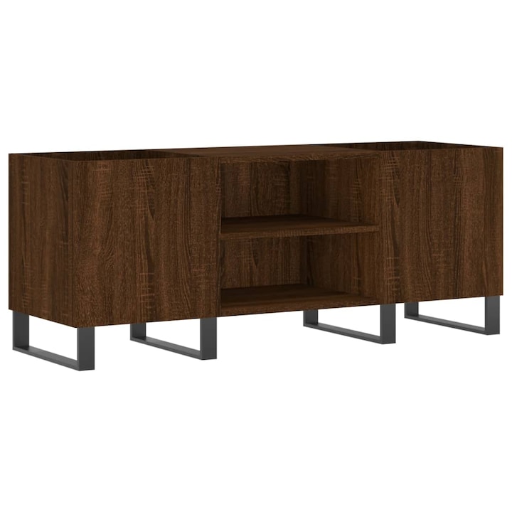 Comoda Zakito Europe pentru discuri vinil, spatiu amplu de depozitare, lemn compozit, picioare fier, maro, 121x38x48cm