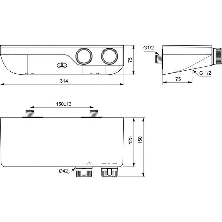 Смесител Ideal Standard Ceratherm S200, Термостатен, За душ, Eco-стоп функция, Месинг
