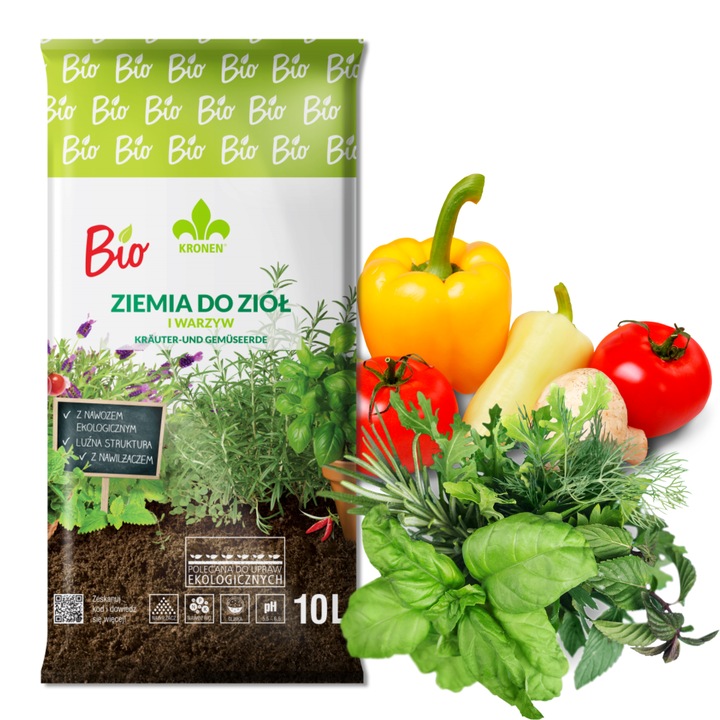 Pamant pentru ghivece pentru ierburi si legume, Kronen, Bio, Organic, Pentru cultivare organica, Ingrasaminte pentru plante, 10 l