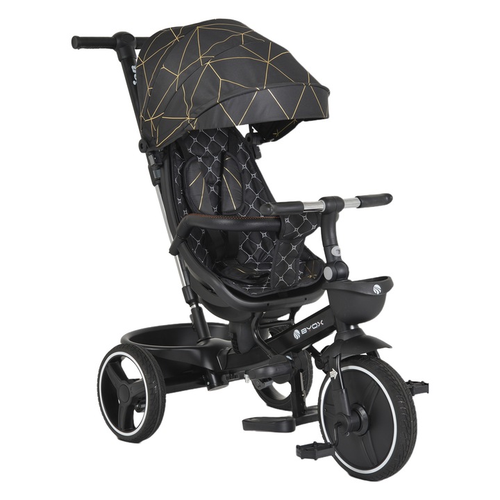 Tricicleta multifunctionala cu scaun reversibil Byox Fusion Deluxe Trike, pozitie de somn, Black/Gold