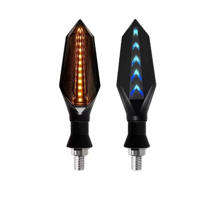 JENUOS 2 db LED motorkerékpár jelzőlámpa, 2 funkcióval, helyzet- és jelzőlámpával, 12V, sárga / kék fény