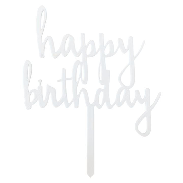 Decoratiune tort, "HAPPY BIRTHDAY" culori si zambete, 17,5 x 14 cm alb ivory