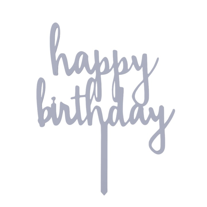 Декорация за торта, "HAPPY BIRTHDAY" цветове и усмивки, 17,5 х 14 см сребро