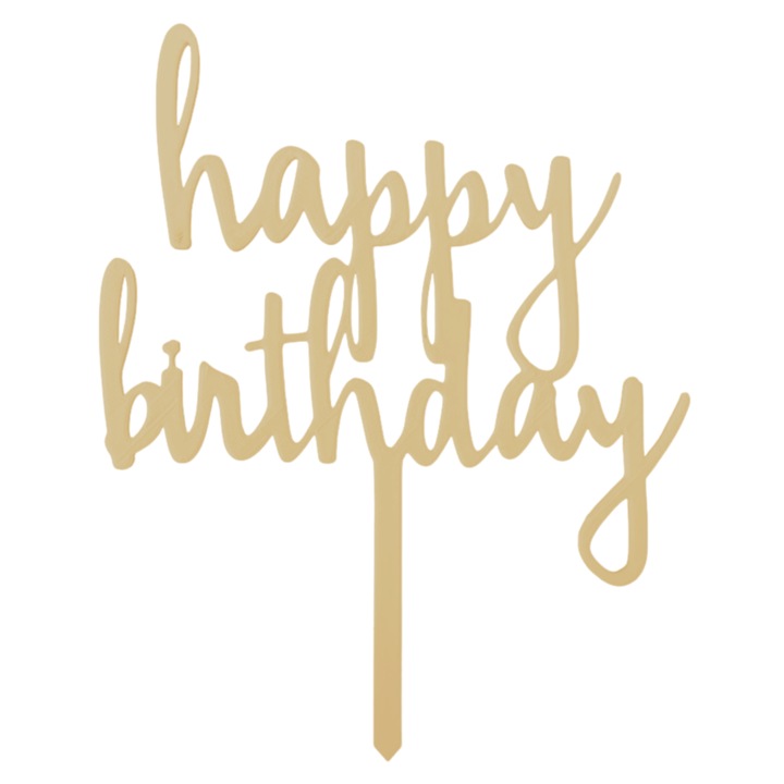 Torta díszítés, "HAPPY BIRTHDAY" színek és mosolyok, 17,5 x 14 cm arany