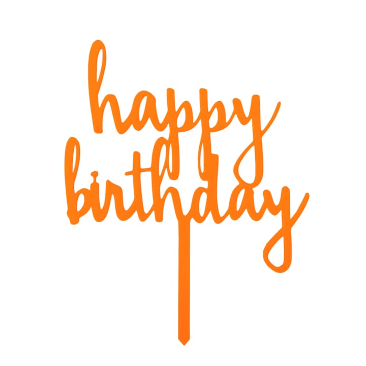 Декорация за торта, "HAPPY BIRTHDAY", 17.5 х 14 см, оранжево
