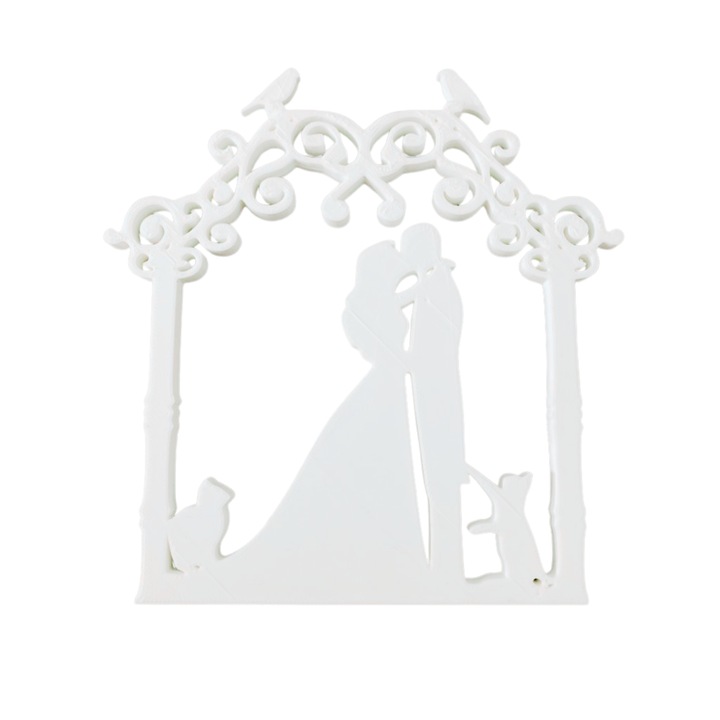 Tortadísz, "MENNYASSZONYOSSÁG" cicabarátok, 15,5 x 15 cm elefántcsont fehér