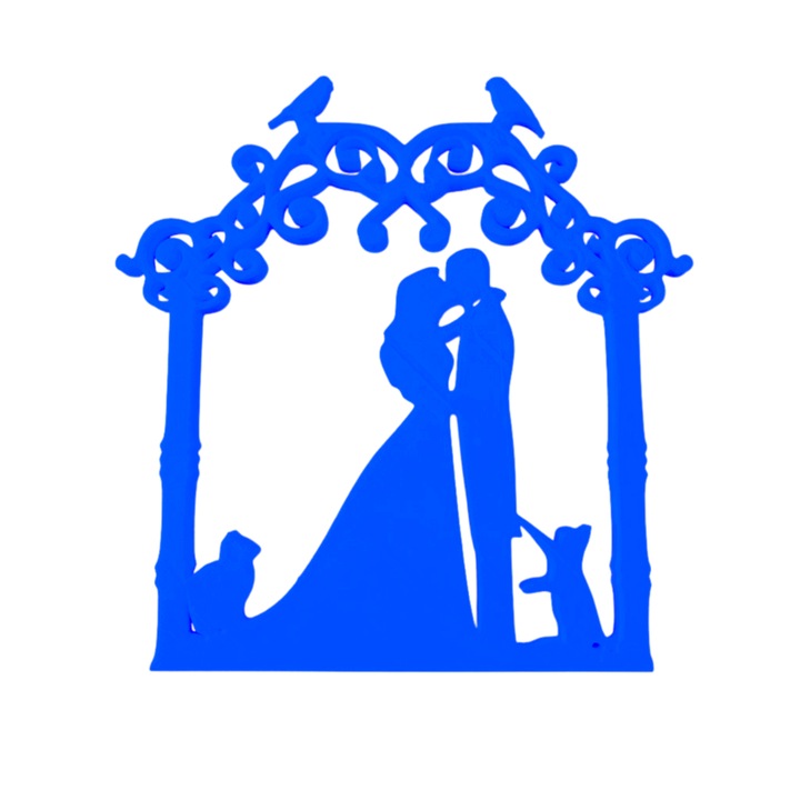 Decoratiune tort, "MIRE SI MIREASA" iubitori de pisici, 15,5 x 15 cm cm albastru