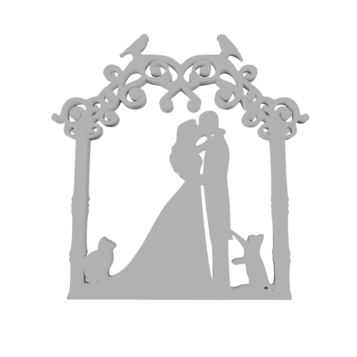 Decoratiune tort, "MIRE SI MIREASA" iubitori de pisici, 15,5 x 15 cm argintiu