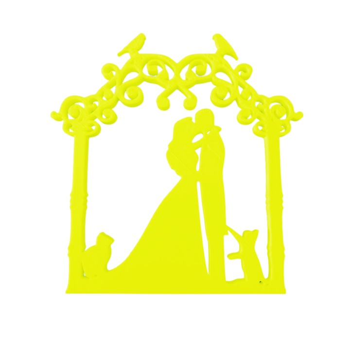 Tortadísz, "MENNYASSZONYSÁG" cicabarátok, 15,5 x 15 cm sárga